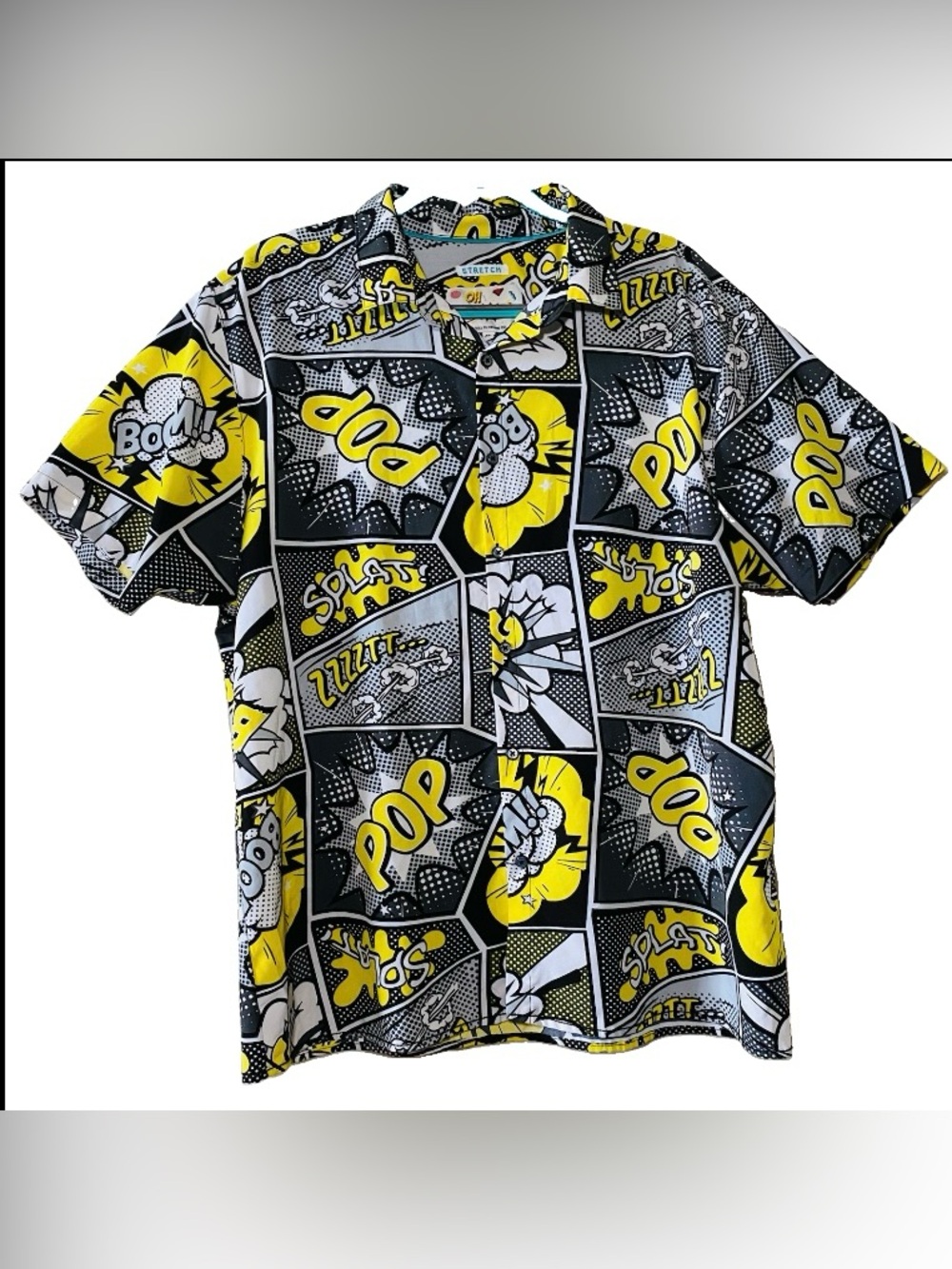 Comic Pop Graphic Button-Front Shirt in Black, Yellow & White